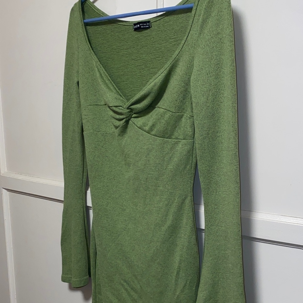 SHEIN Small Green SXY Twist Front Flounce Sleeve Bodycon Dress - Picture 13 of 14